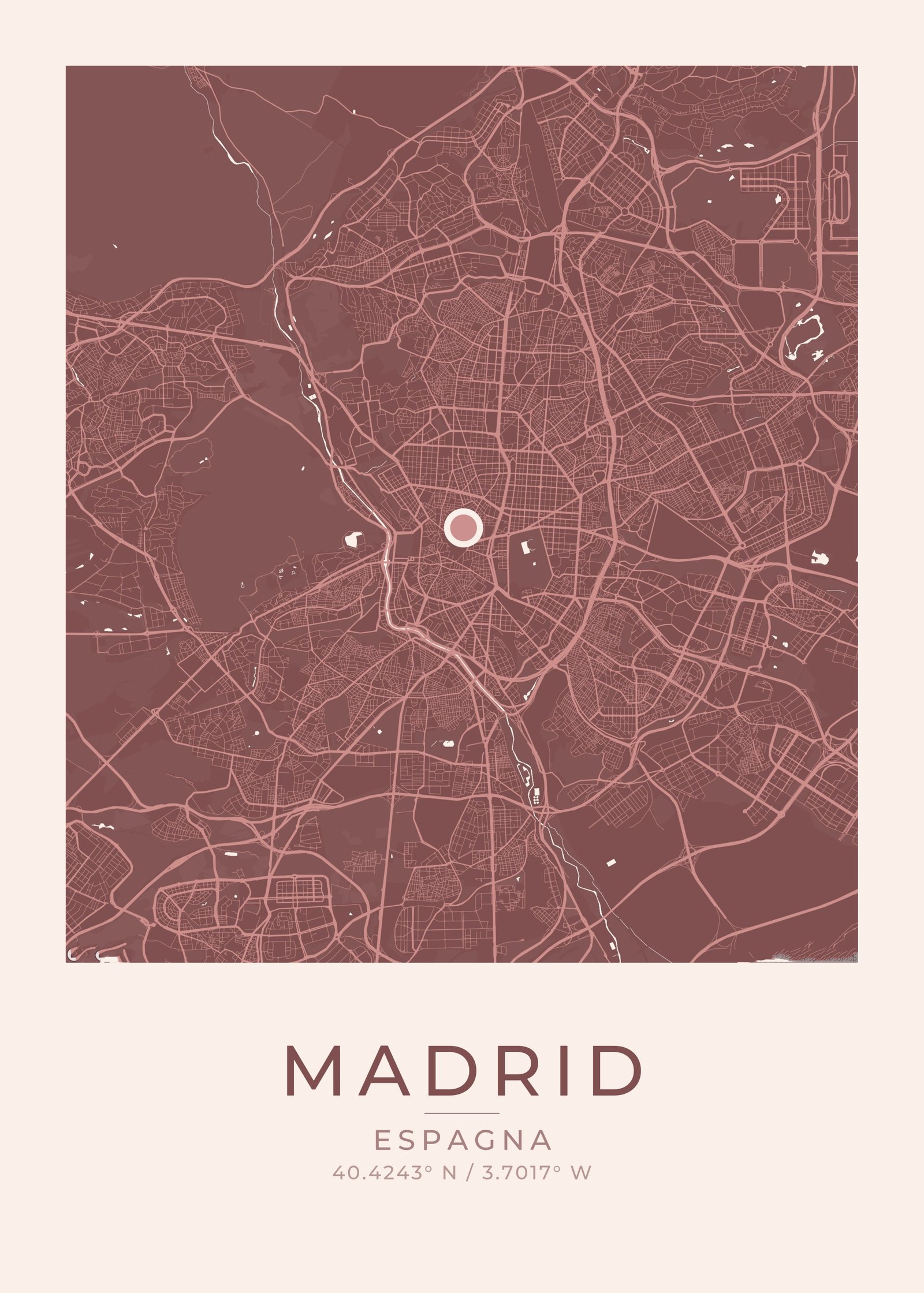 Madrid Spain custom city street poster Blush Wine theme