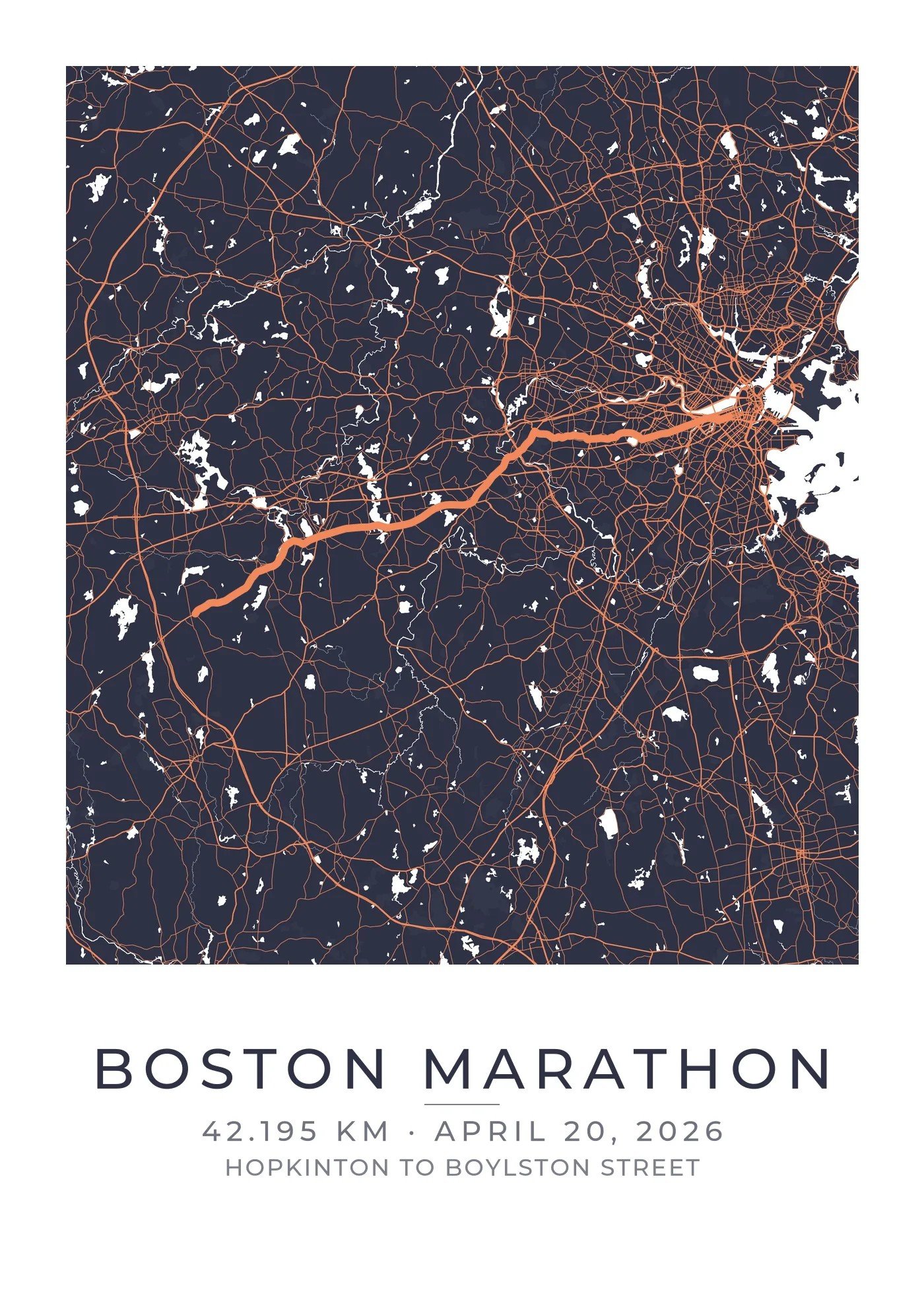 Personalized Boston Marathon Course Map poster