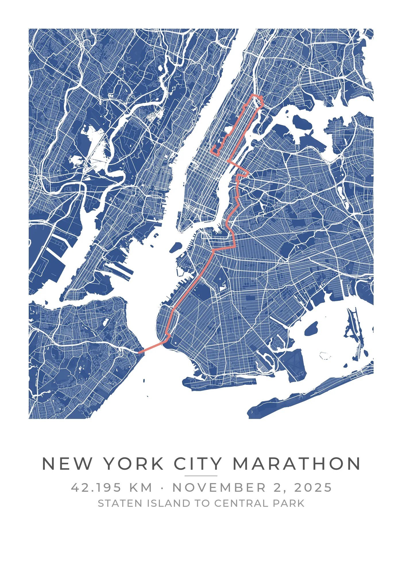 Personalized New York City Marathon Course Map poster