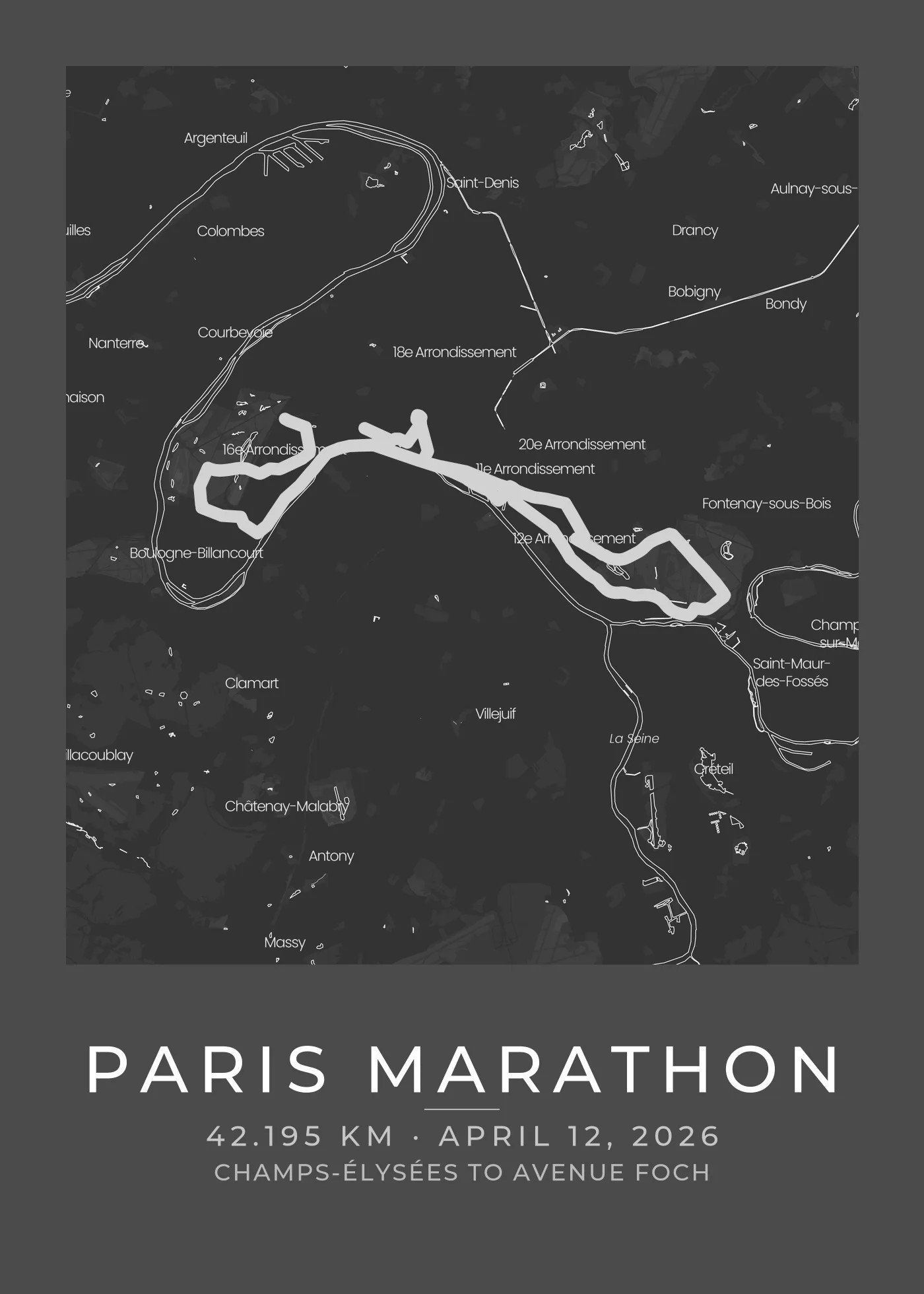 Personalized Paris Marathon course route map poster