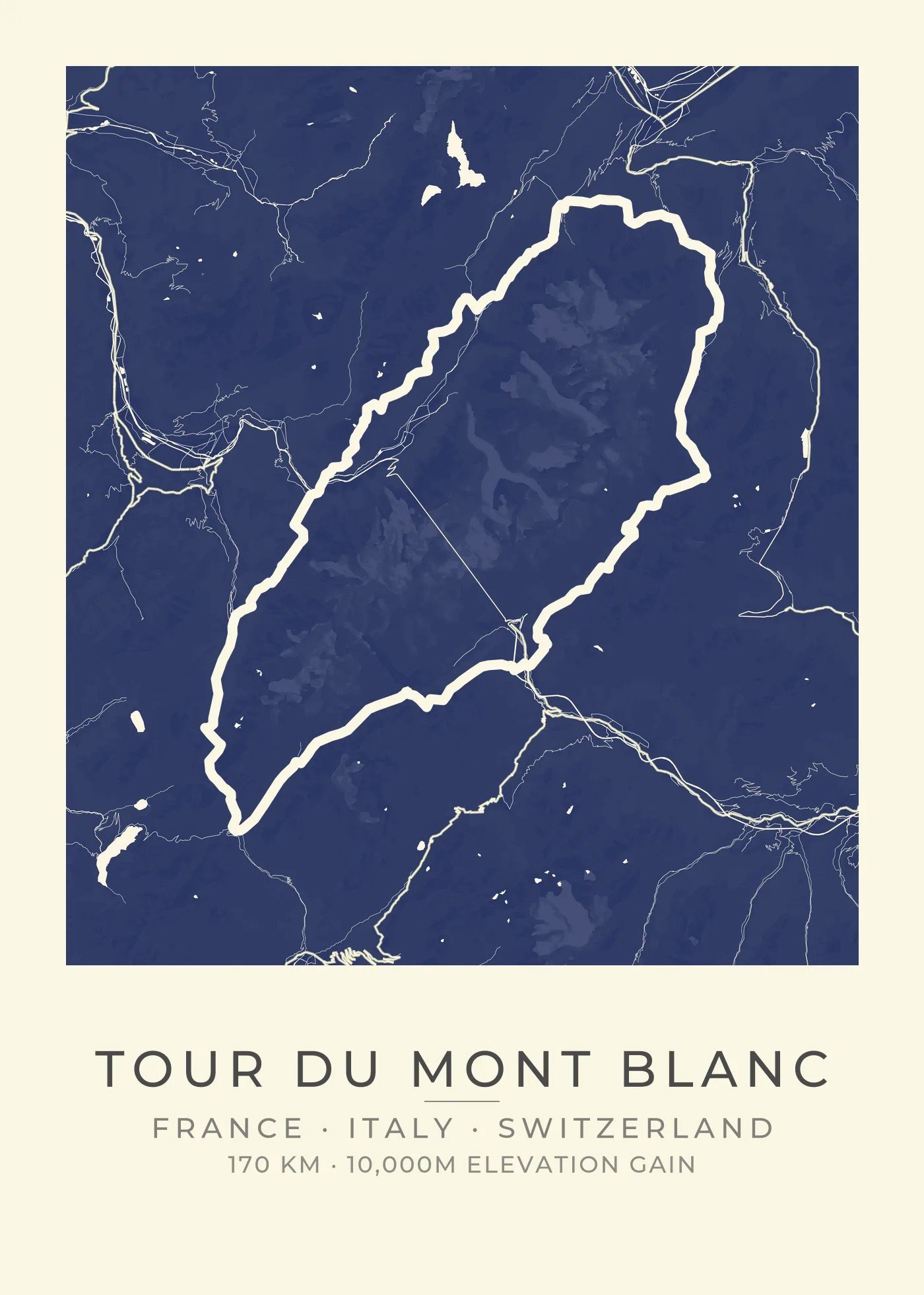 Personalized Tour du Mont Blanc Route Map poster