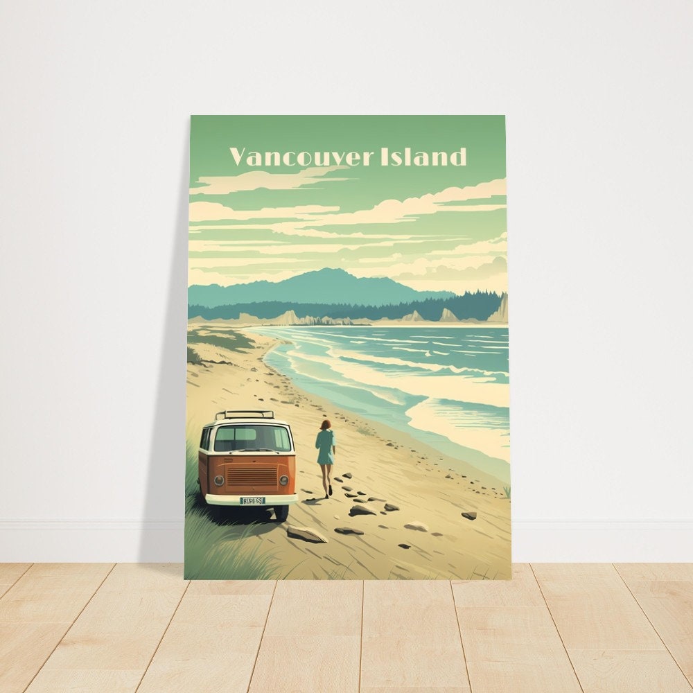 Print Vancouver Island Poster British Columbia Poster Van Adventure Wall Decor Sandy Beach Art Print Canada