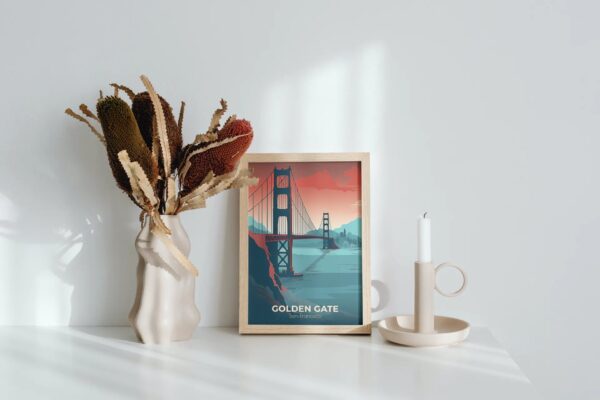 Print Golden Gate Bridge Poster California Iconic Landmark California Poster Bike Bay Views Wall Decor Sunset Spots Art Print USA