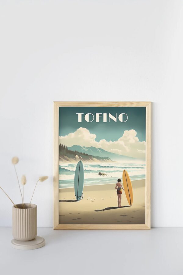 Print Tofino Surfer Poster British Columbia Poster Surf Pacific Coast Wall Decor Wild Waves Art Print Canada