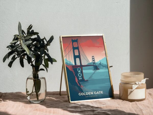 Print Golden Gate Bridge Poster California Iconic Landmark California Poster Bike Bay Views Wall Decor Sunset Spots Art Print USA