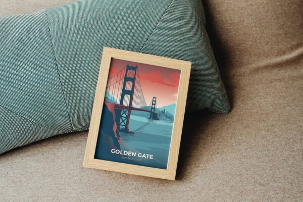 Print Golden Gate Bridge Poster California Iconic Landmark California Poster Bike Bay Views Wall Decor Sunset Spots Art Print USA