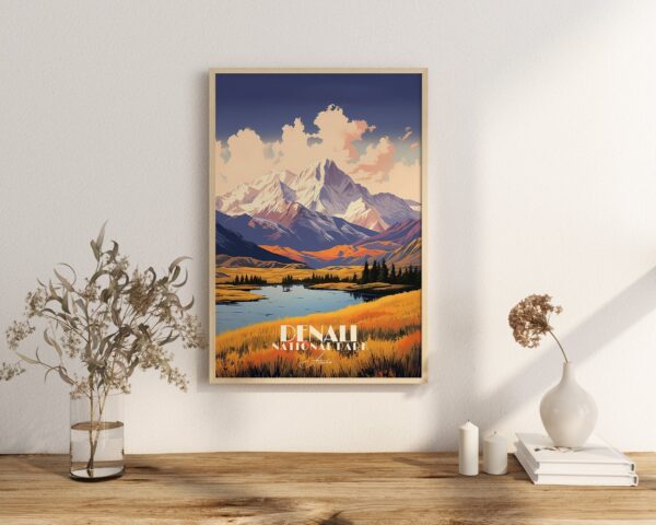 Poster Denali National Park Print Alaska USA Poster National Park Alaska Wall Decor Denali Art Print Autumn Mont Lake Print