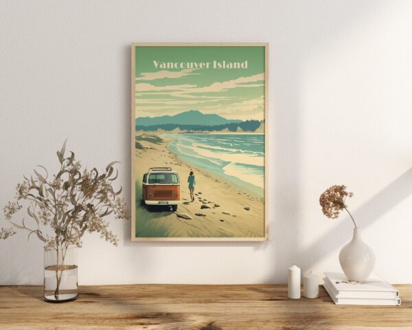 Print Vancouver Island Poster British Columbia Poster Van Adventure Wall Decor Sandy Beach Art Print Canada