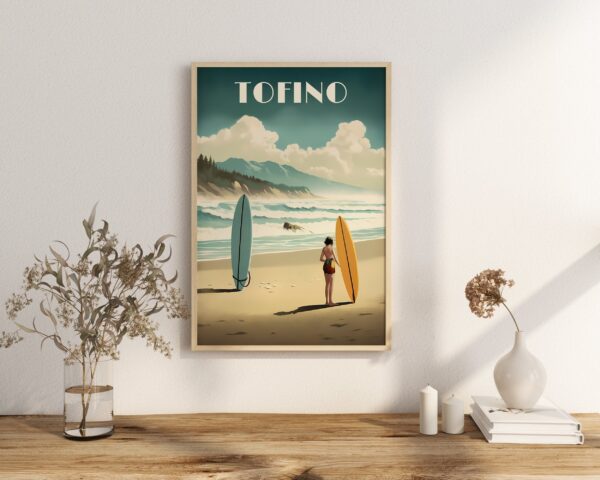 Print Tofino Surfer Poster British Columbia Poster Surf Pacific Coast Wall Decor Wild Waves Art Print Canada