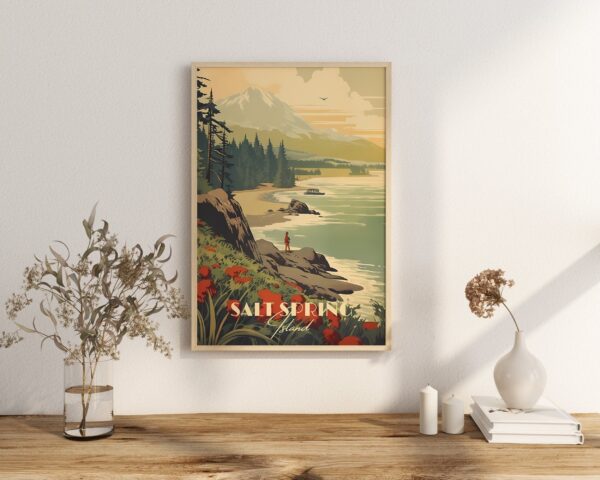 Print Salt Spring Island Poster British Columbia Poster Kayak Coastal Waters Wall Decor Artisan Markets Visit Art Print Canada