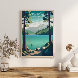 Print Lake Tahoe Poster California-Nevada Border Poster Ski Snowy Mountains Wall Decor Crystal Clear Water Art Print USA