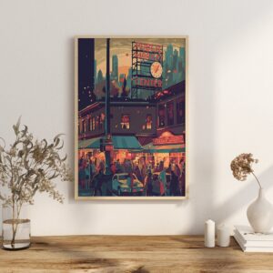 Print Pike Place Market Poster Seattle Washington Poster Pacific Northwest Landmark Washington Wall Decor Seattle Cityscape Art Print USA