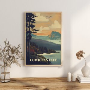 Print Cowichan Lake Poster British Columbia Poster Serene Waters Wall Decor Lakeside View Art Print Canada