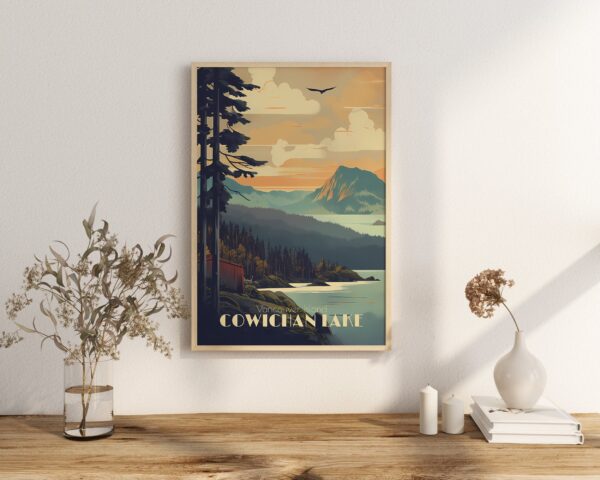 Print Cowichan Lake Poster British Columbia Poster Serene Waters Wall Decor Lakeside View Art Print Canada