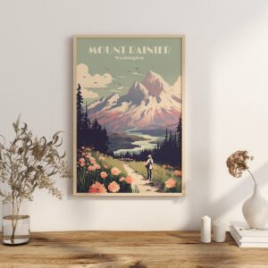 Poster Mount Rainier Travel Poster Print Washington's Peak Wall Art USA Home Decor mount hike Art Print USA