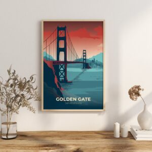 Print Golden Gate Bridge Poster California Iconic Landmark California Poster Bike Bay Views Wall Decor Sunset Spots Art Print USA