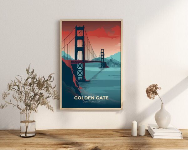 Print Golden Gate Bridge Poster California Iconic Landmark California Poster Bike Bay Views Wall Decor Sunset Spots Art Print USA