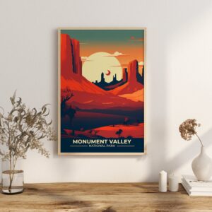 Print Monument Valley Poster Utah-Arizona Border Poster Drive Scenic Routes Wall Decor Red Desert Landscape Art Print USA