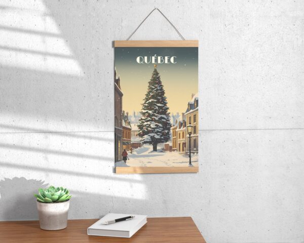 Print Old Quebec poser Christmas Tree Poster December in Old Quebec Wall Decor Holiday Festivity Art Print Canada Quebec City Canada