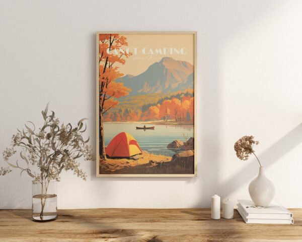 Print Canoe Camping, Mauricie Park Poster, National Park Quebec - Wall Decor Nature Canoeing Art Print Canada - Canoeing, Hiking vintage