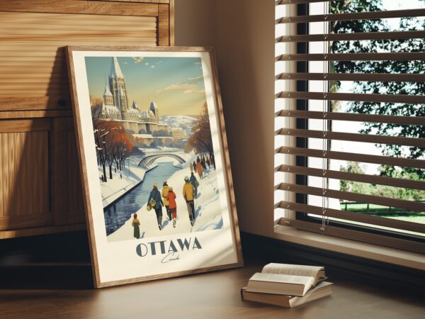 Print Ottawa Canal Rideau Poster, Wall Decor Canadian Capital Art Print Canada poster Ontario, Skating, Cycling, vintage poster