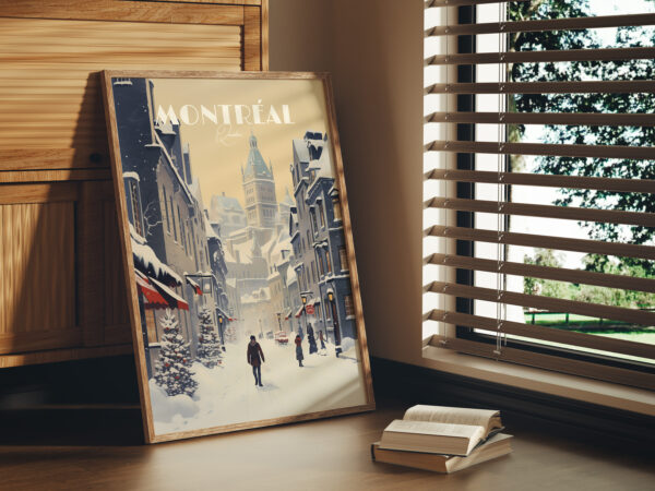 Print Montreal Old City Poster Snow Old Montreal Cityscape Wall Decor Historic Charm Art Print Vieille ville Downtown Canada Vintage