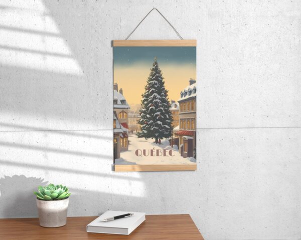 Print Old Quebec poser Christmas Tree Poster December in Old Quebec Wall Decor Holiday Festivity Art Print Canada Quebec City Canada