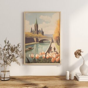 Print Ottawa Canal Rideau Poster, Wall Decor Canadian Capital Art Print Canada poster Ontario, Skating, Cycling, vintage poster