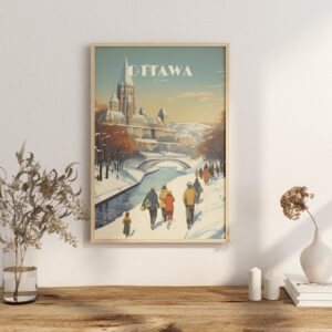 Print Ottawa Canal Rideau Poster, Wall Decor Canadian Capital Art Print Canada poster Ontario, Skating, Cycling, vintage poster