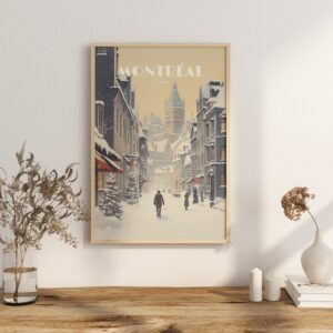 Print Montreal Old City Poster Snow Old Montreal Cityscape Wall Decor Historic Charm Art Print Vieille ville Downtown Canada Vintage