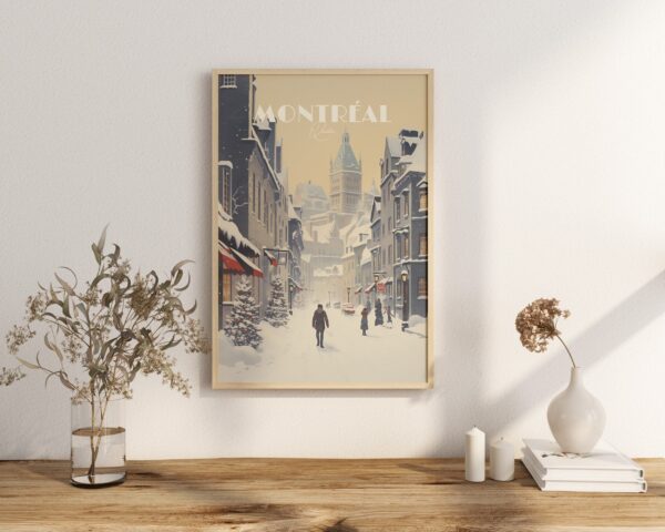 Print Montreal Old City Poster Snow Old Montreal Cityscape Wall Decor Historic Charm Art Print Vieille ville Downtown Canada Vintage