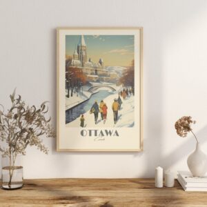 Print Ottawa Canal Rideau Poster, Wall Decor Canadian Capital Art Print Canada poster Ontario, Skating, Cycling, vintage poster