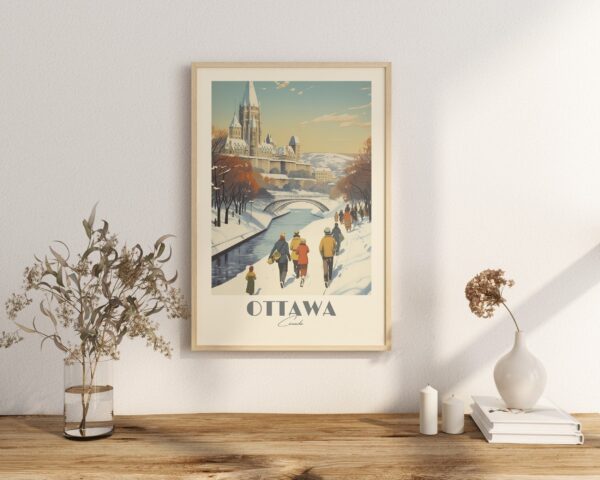 Print Ottawa Canal Rideau Poster, Wall Decor Canadian Capital Art Print Canada poster Ontario, Skating, Cycling, vintage poster