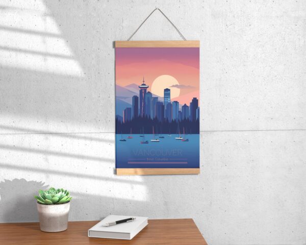 Print Skyline Vancouver Poster British Columbia Poster Ocean Night Seawall Routes Wall Decor Visit Art Print Canada Tower