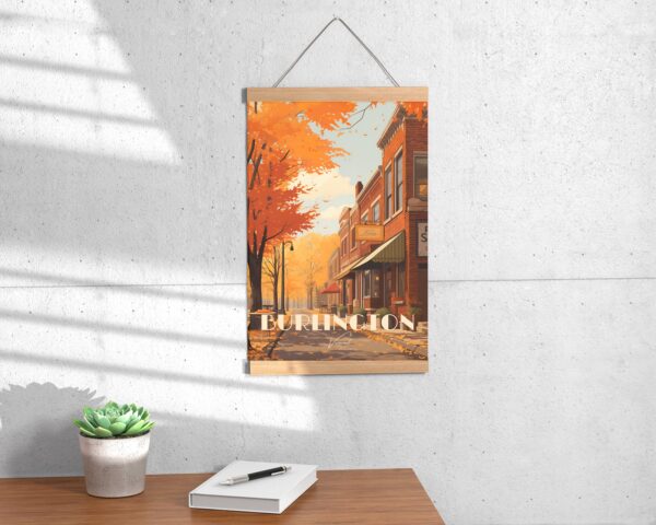 Print Burlington Poster Vermont Paved Street Restaurant Bar Champlain Lake Poster Church Street Art Downtown Print maple Leaf Fall