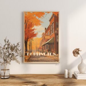 Print Burlington Poster Vermont Paved Street Restaurant Bar Champlain Lake Poster Church Street Art Downtown Print maple Leaf Fall