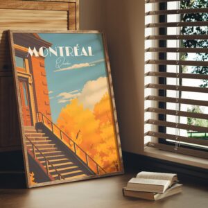 Print Montreal Quebec Plateau Mont-Royal Duluth Square Saint Louis Historic Street Restaurant Duplex Poster Stairs maple Leaf Fall Quebec