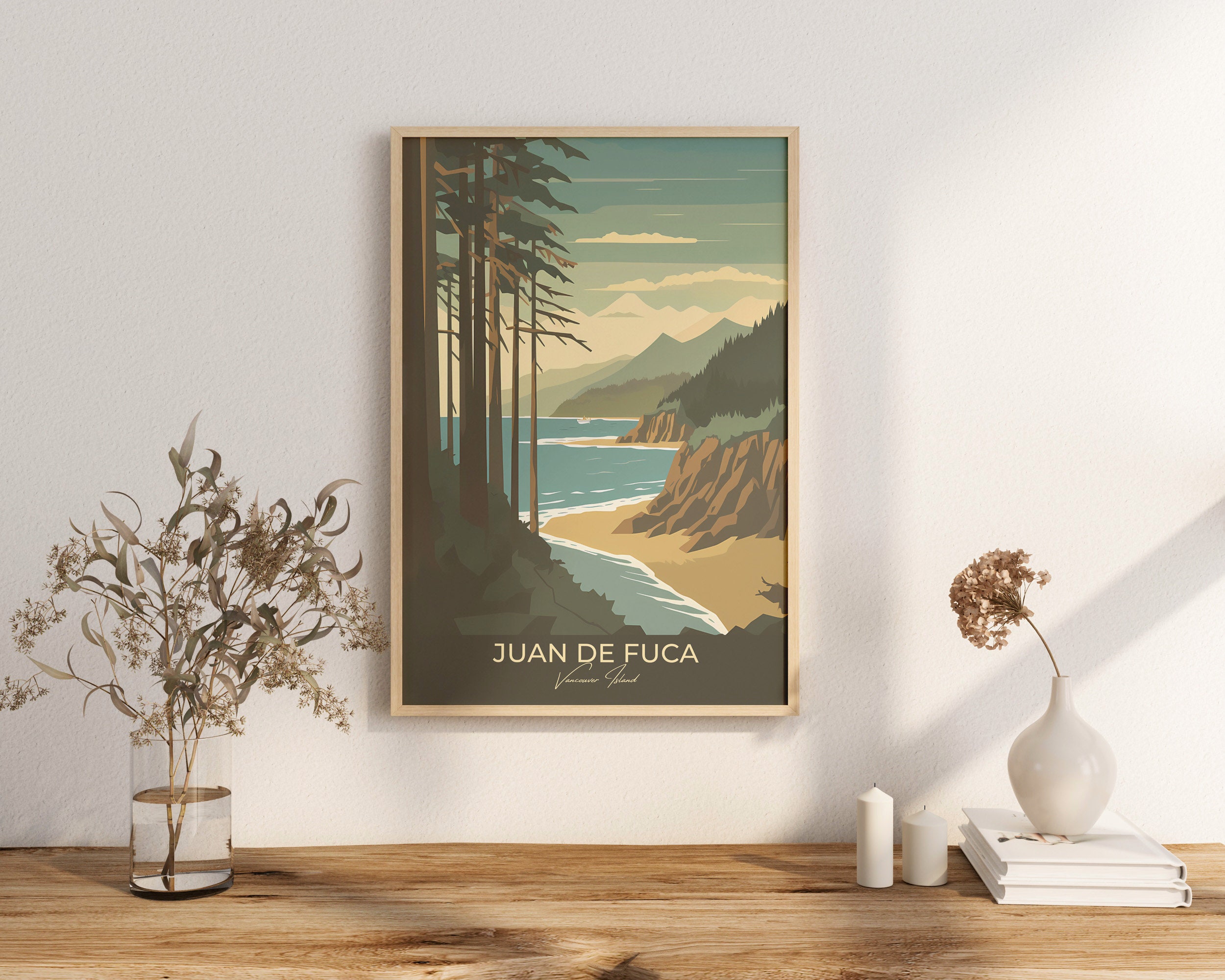 Print Juan de Fuca West Coast Vancouver Island BC Marine Trail Beach Wood Rocky Beach Cliff Old Forest Coastline Principal Park Poster