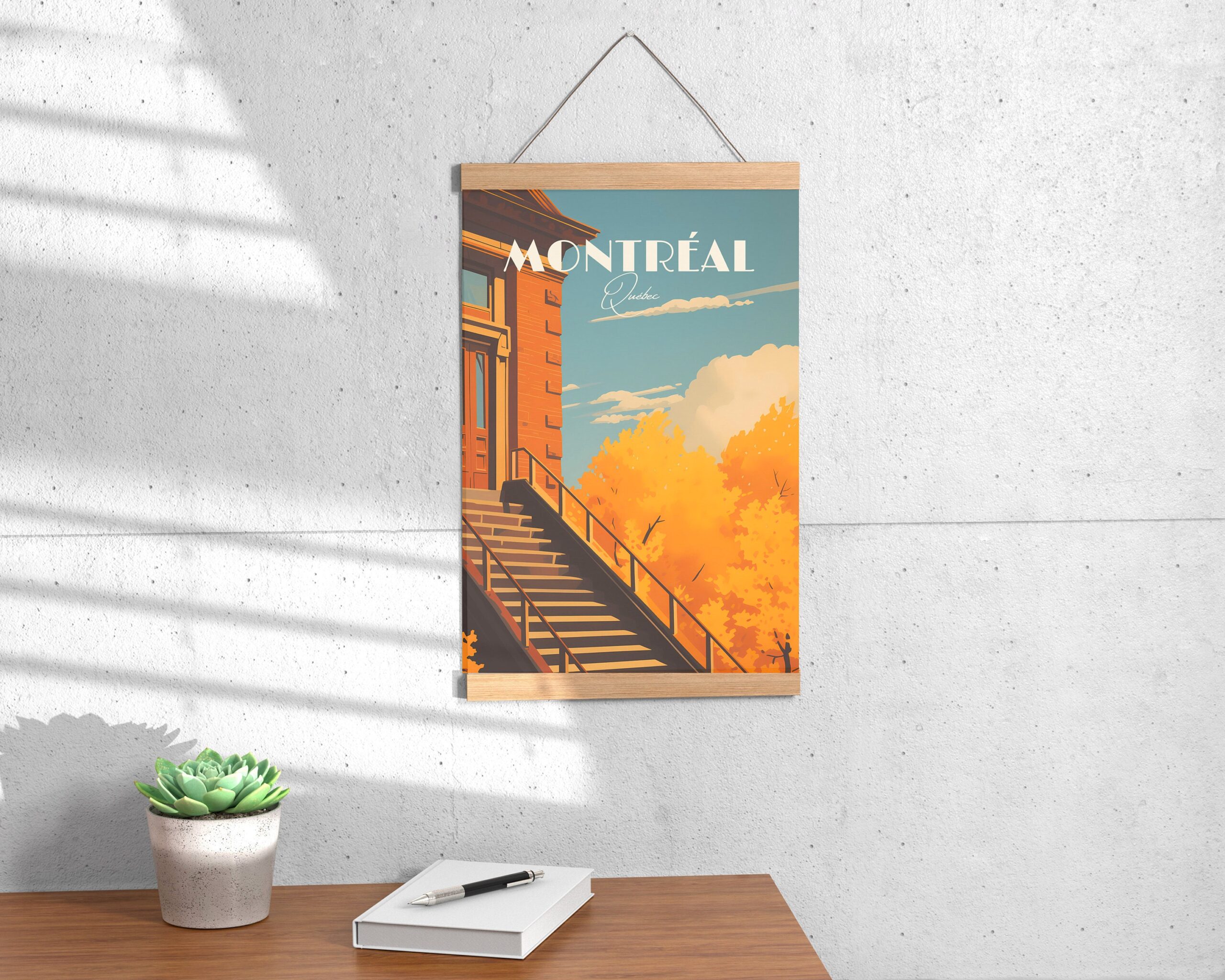 Print Montreal Quebec Plateau Mont-Royal Duluth Square Saint Louis Historic Street Restaurant Duplex Poster Stairs maple Leaf Fall Quebec