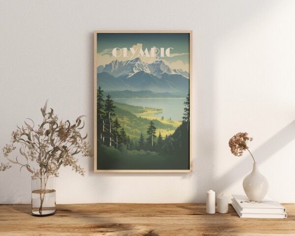 Print Olympic National Park Crescent Lake Washington State USA Poster West Coast Hike Beach Poster Forest