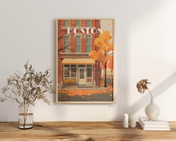 Print Boston Massachusetts USA MIT Print Harvard Quincy Newbury Street Bar Digital Art Poster Paved Street print Bar Print maple Leaf Fall