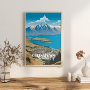 Poster Queenstown print Otago New Zealand Travel Poster Scenic Mountain Views Art Print Nature Wall Decor Adventure Gifts