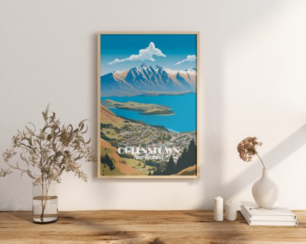 Poster Queenstown print Otago New Zealand Travel Poster Scenic Mountain Views Art Print Nature Wall Decor Adventure Gifts