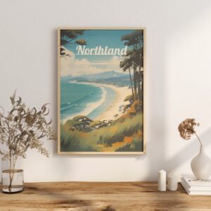 Poster Northland Beach print New Zealand Travel Poster Scenic Coastal Views Art Print Nature Wall Decor Adventure Northland Gifts