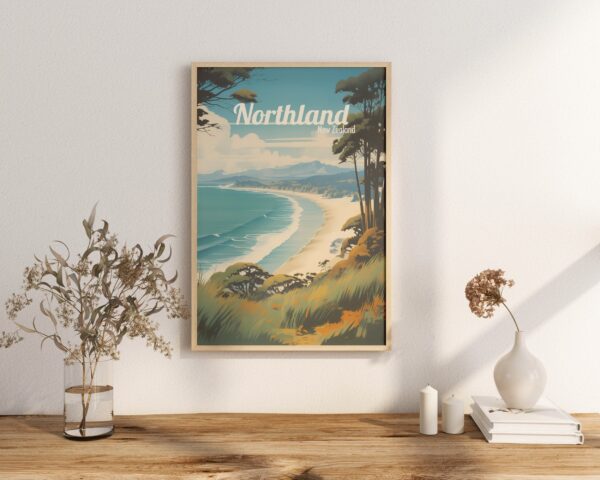 Poster Northland Beach print New Zealand Travel Poster Scenic Coastal Views Art Print Nature Wall Decor Adventure Northland Gifts