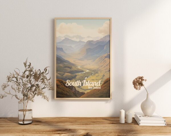 Poster South Island print New Zealand Travel Poster Scenic Nature Views Art Print NZ Wall Decor Adventure Gifts