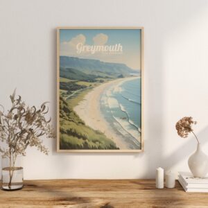 Poster Greymouth print West Coast New Zealand Travel Poster Scenic Coastal Art Print NZ Wall Decor Nature Adventure Gifts