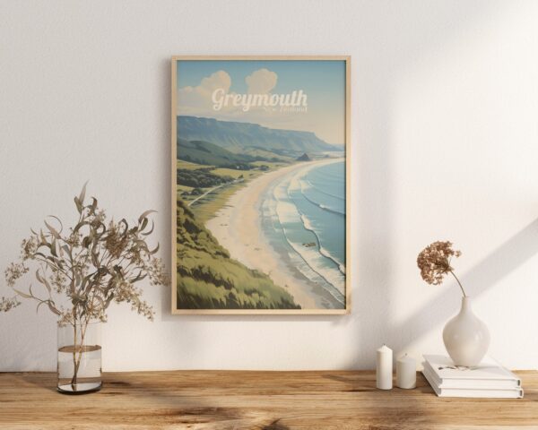 Poster Greymouth print West Coast New Zealand Travel Poster Scenic Coastal Art Print NZ Wall Decor Nature Adventure Gifts