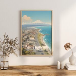 Poster New Plymouth print Taranaki New Zealand Travel Poster Scenic Coastal Views Art Print NZ Wall Decor Adventure Gifts