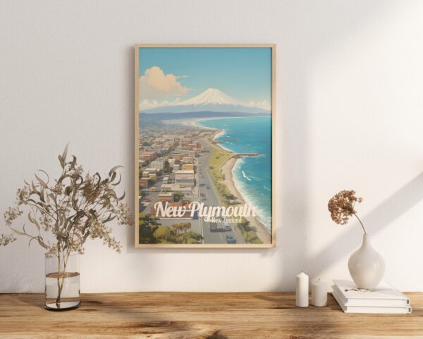 Poster New Plymouth print Taranaki New Zealand Travel Poster Scenic Coastal Views Art Print NZ Wall Decor Adventure Gifts